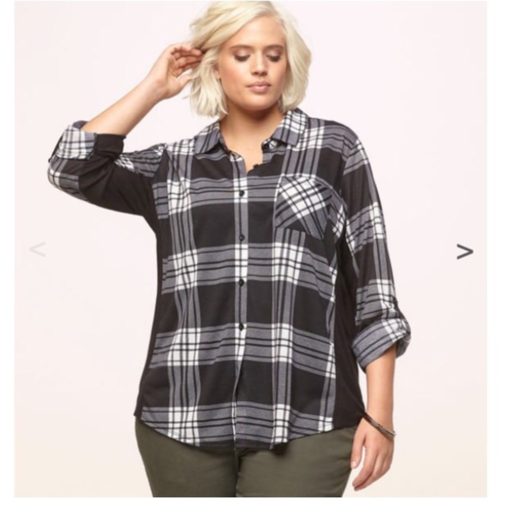 Black plaid ribbed side shirt 2x NEw With Tags